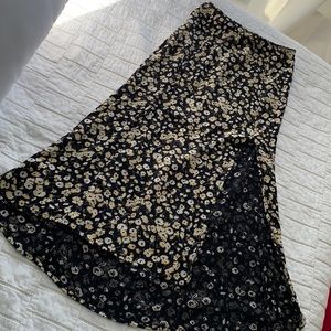 Black floral midi skirt